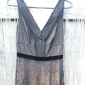 Loft Black Sheer & Nude Sequined Jeweled V-Neck Sleeveless Dress - 0